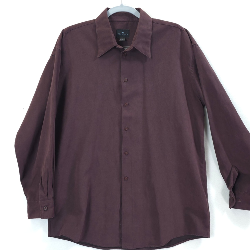 Kenneth Cole Reaction Button Down Faux Suede Plum Men L Dark Academia Autumnal